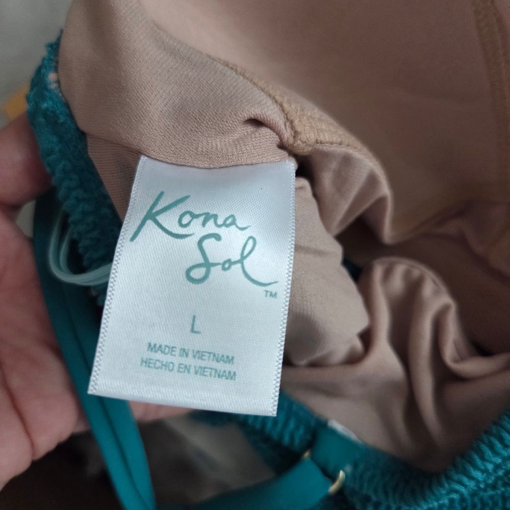 Kona Sol Soft Crinkle Textured Square Neck Bikini Top Turquoise 12-14 LARGE - Picture 4 of 4